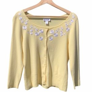 Ann Taylor LOFT Yellow Embroidered Cardigan
